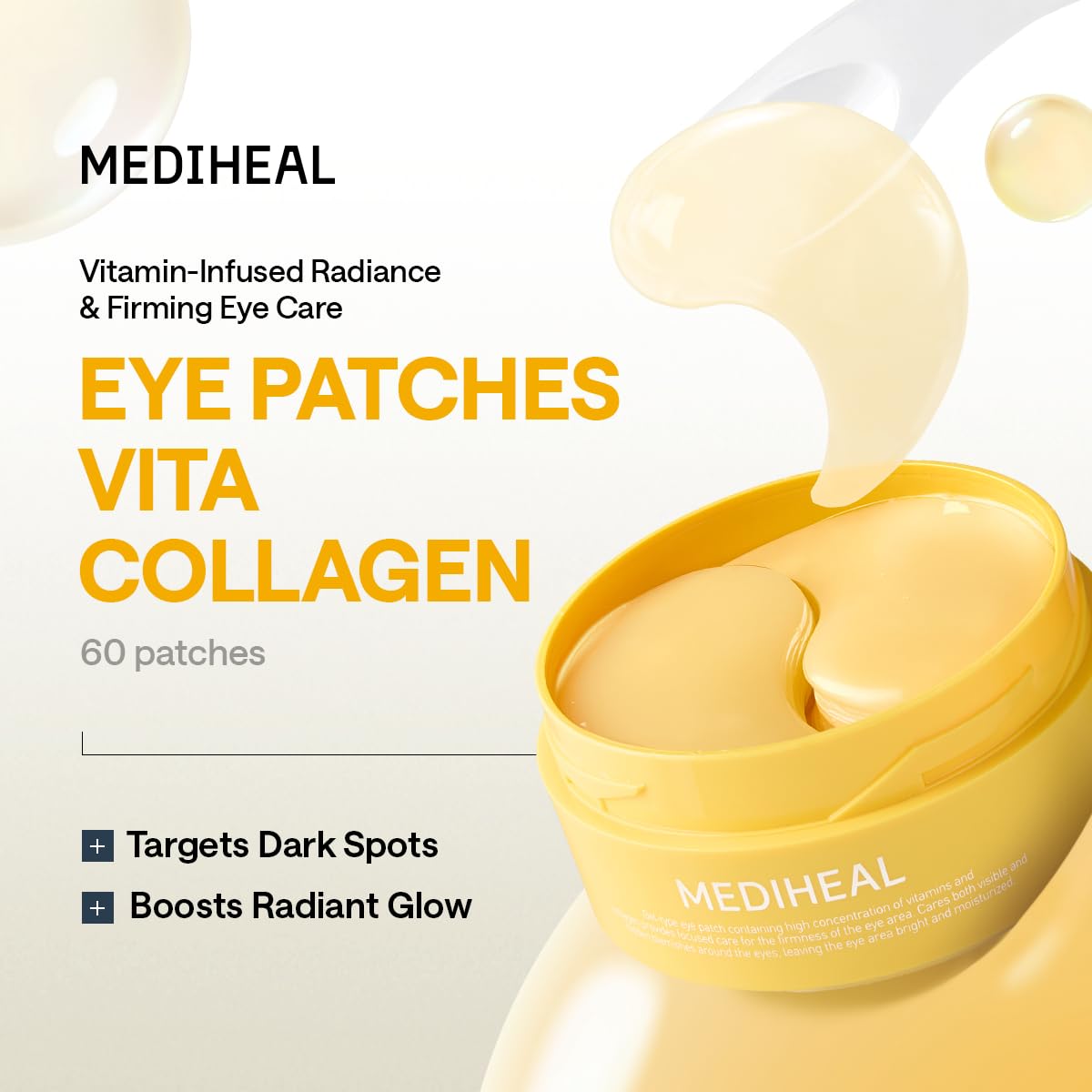 MEDIHEAL open jar with visible patches and ampoule for concentrated nourishment