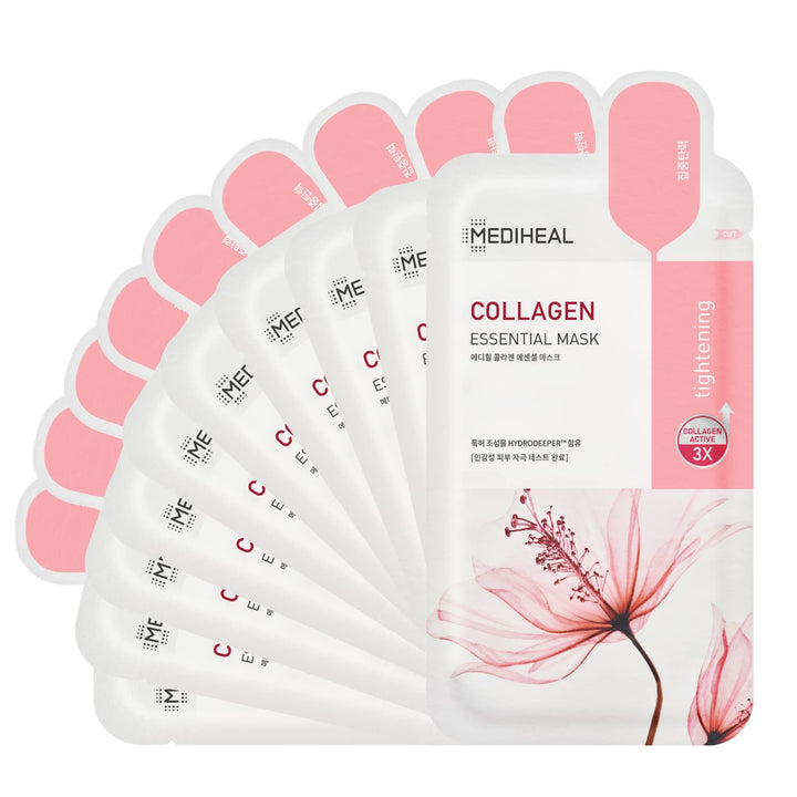 MEDIHEAL front box showing collagen mask benefits and count