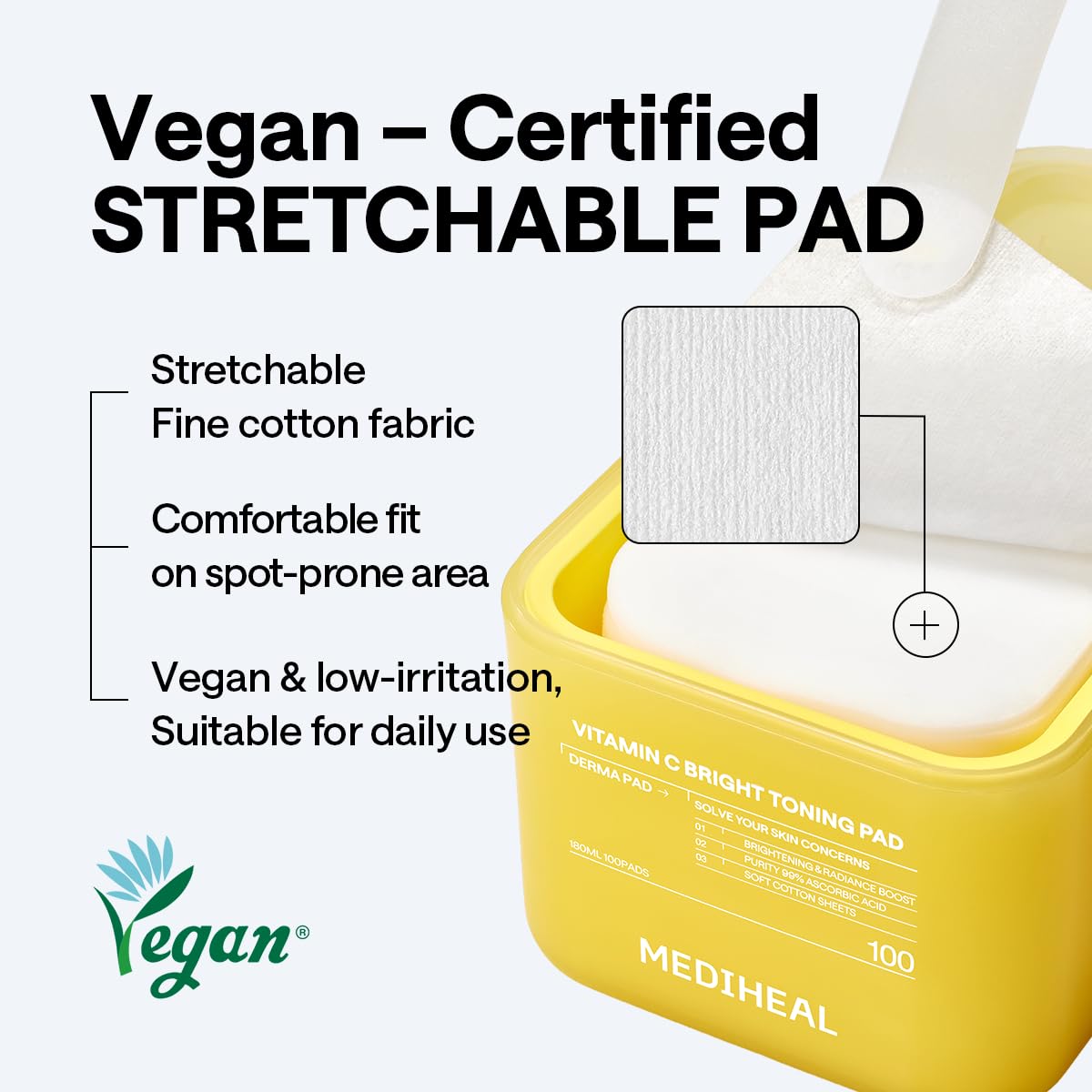 MEDIHEAL packaging label close-up showing key ingredients and transparency