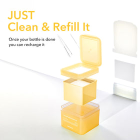 MEDIHEAL pad placed on cheek as mini-sheet mask for targeted brightening