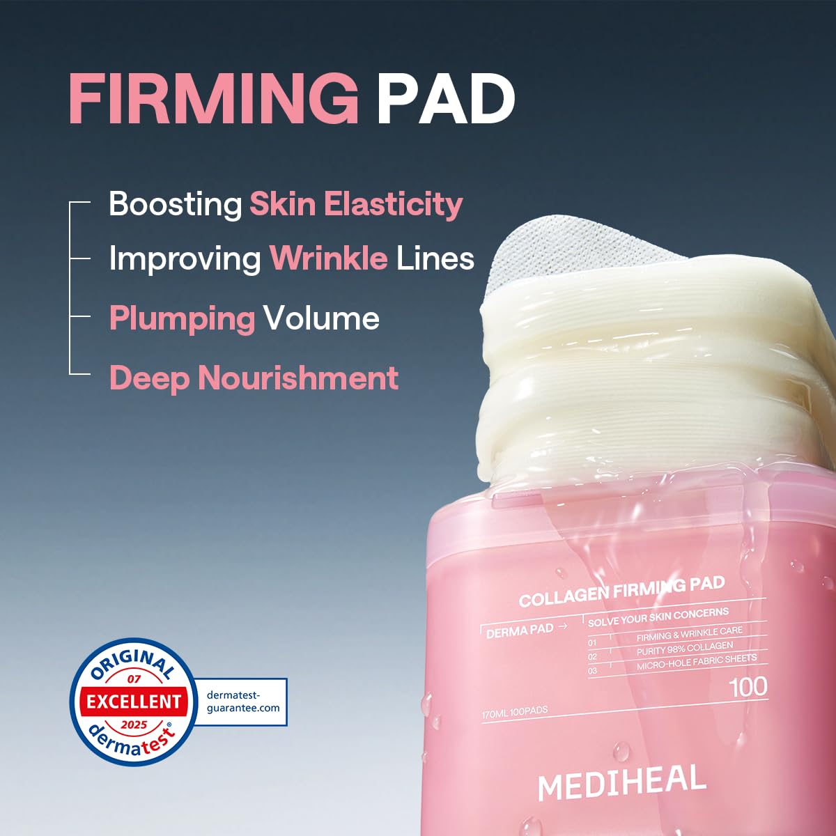 MEDIHEAL pad held in hand to show actual size and easy application