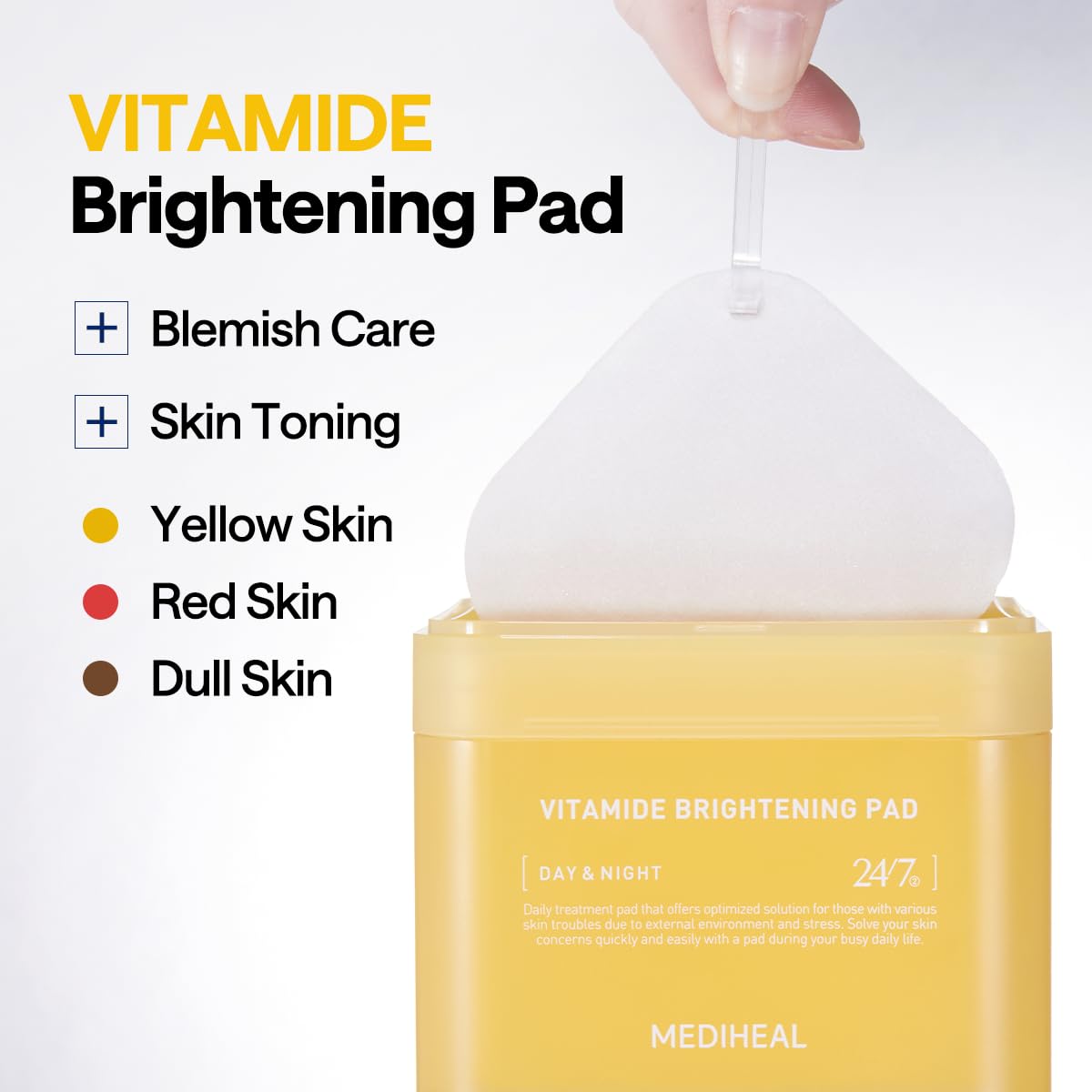 MEDIHEAL pad held in hand demonstrating size and easy application