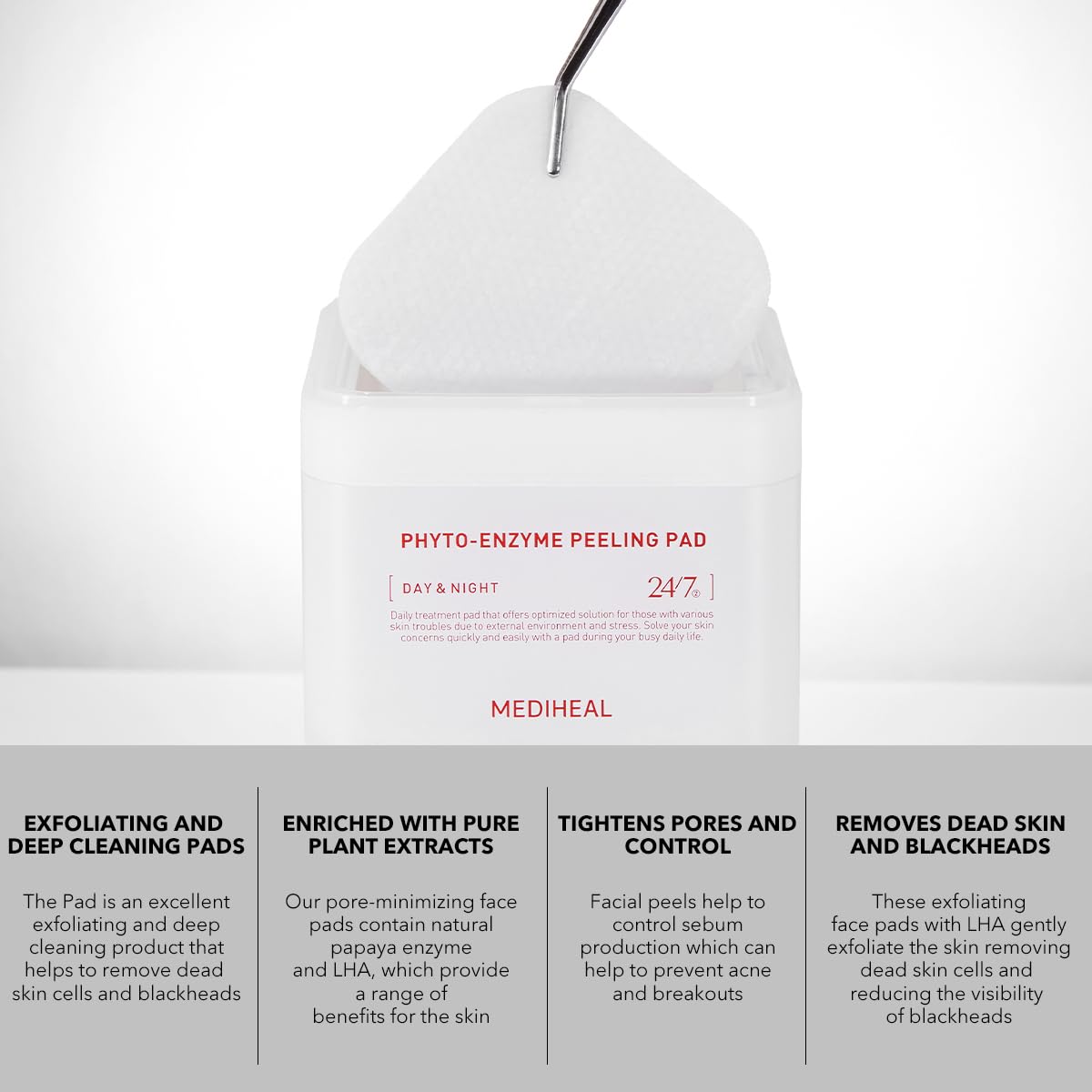 MEDIHEAL stacked pads scaled next to a coin to show 90-pad bulk supply