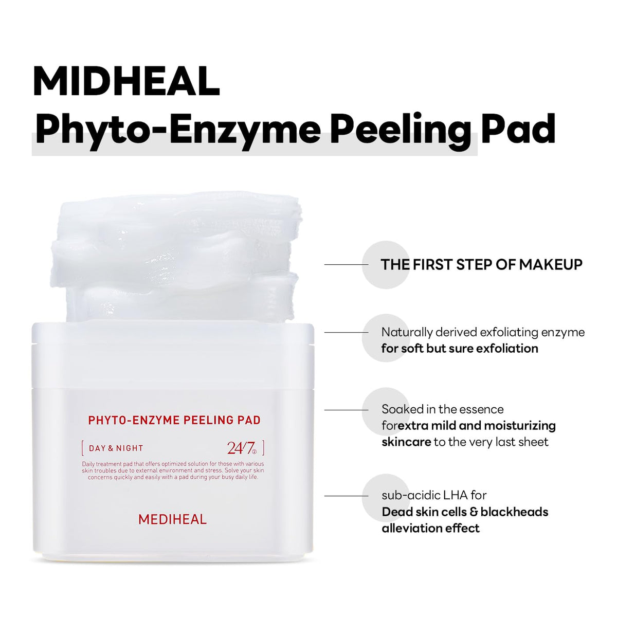 MEDIHEAL pad soaked in water-essence to show hydrating, non-sticky formula