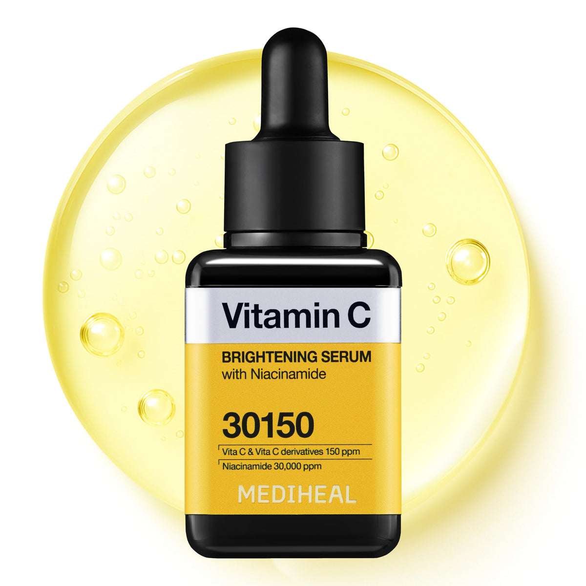 MEDIHEAL front bottle view showing compact 1.35 fl oz serum for brightening