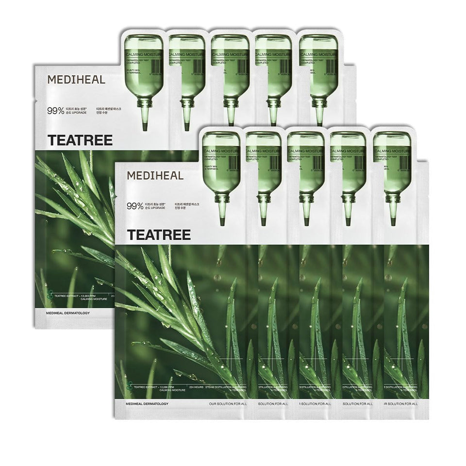 MEDIHEAL front packaging showing calming teatree mask benefits