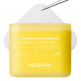 MEDIHEAL front packaging showing brightening toner pads for quick routine