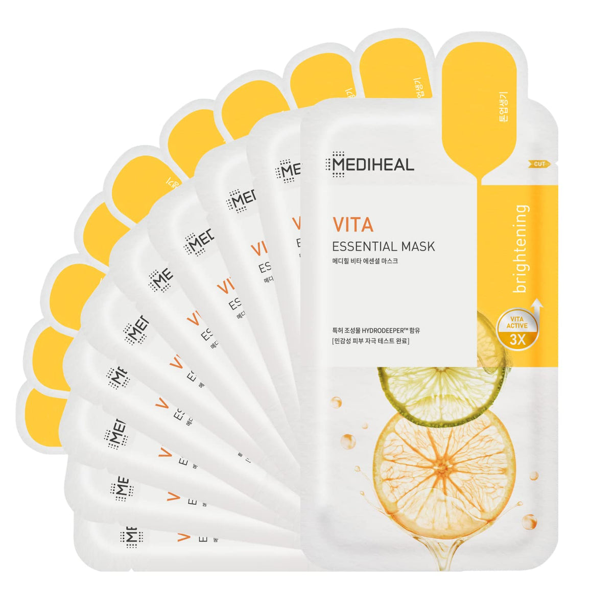 MEDIHEAL front packaging showing 10-sheet pack and vitamin focus for brightening