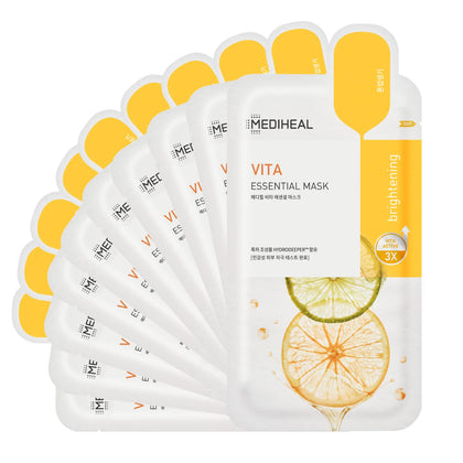 MEDIHEAL front packaging showing 10-sheet pack and vitamin focus for brightening