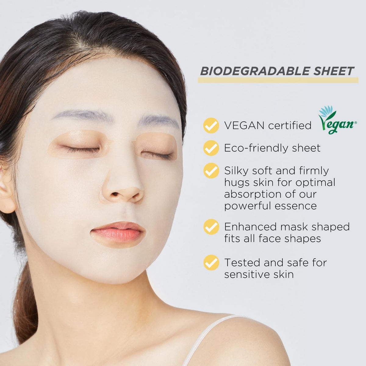 MEDIHEAL mask worn on model demonstrating snug fit and instant radiance effect