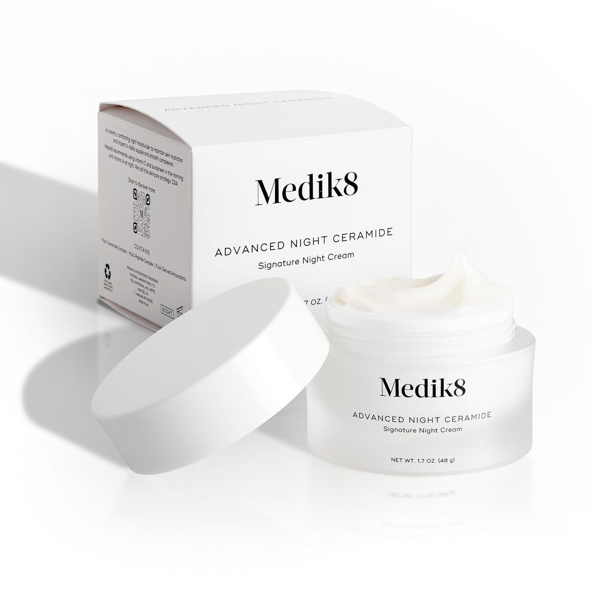 Medik8 jar on nighttime vanity to illustrate restful routine and refreshed skin