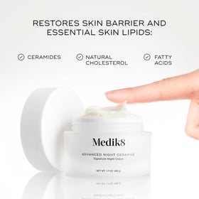 Medik8 product on fingertip ready to apply for targeted under-eye benefit