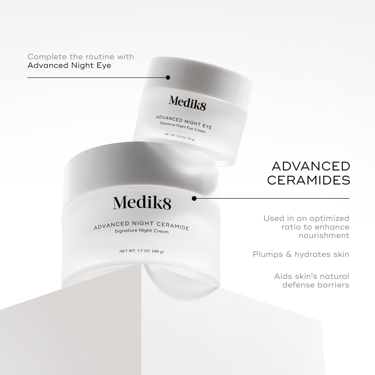 Medik8 jar next to a coin showing 1.7 oz scale for purchase confidence