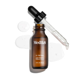 Medik8 C‑Tetra in bathroom routine scene showing easy morning layering benefit