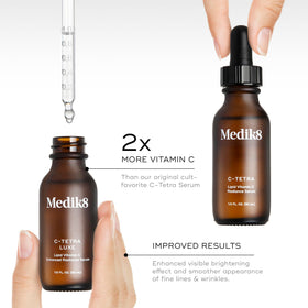 Medik8 C‑Tetra Luxe next to moisturizer to show layering in morning skincare routine