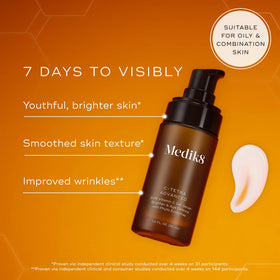 Medik8 close-up label and pump detail highlighting precise dispensing benefit