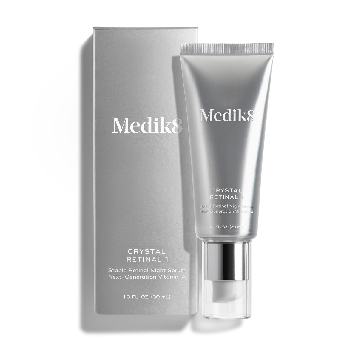Medik8 Crystal Retinal 1 front bottle showing sleek packaging and clear branding for confidence