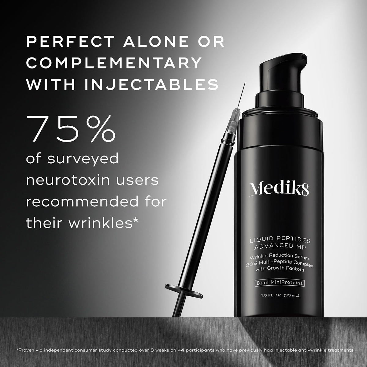 Medik8 product on bathroom counter in daytime routine showing layering with SPF