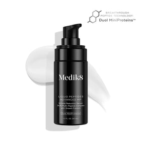 Medik8 dropper close-up dispensing serum, highlighting precise application benefit