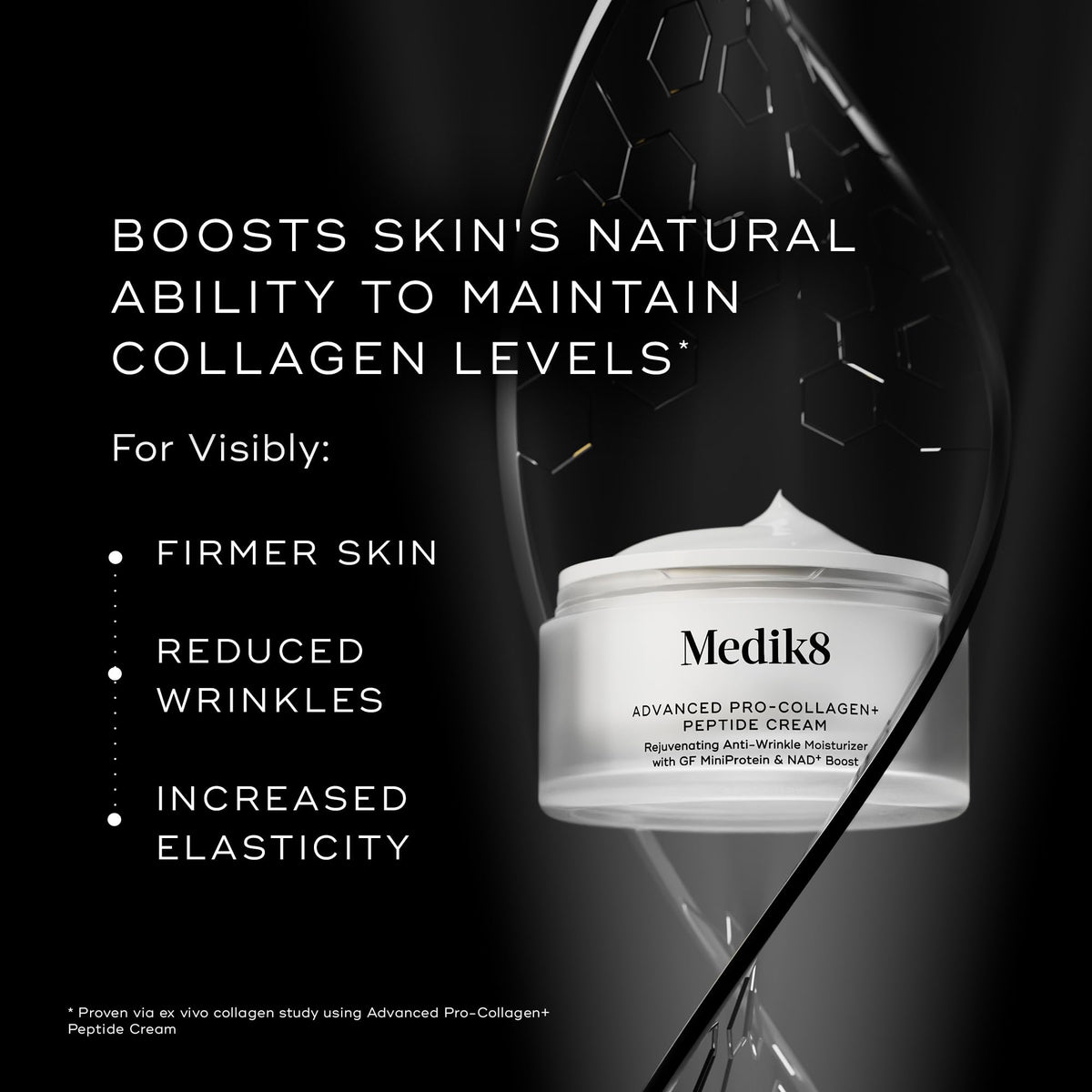 Medik8 open jar showing creamy texture and thickness, easy spreadability benefit