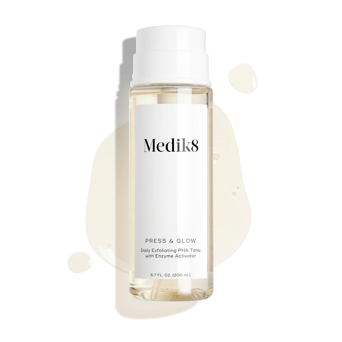 Medik8 bottle on bathroom shelf styled to show everyday skincare routine benefit