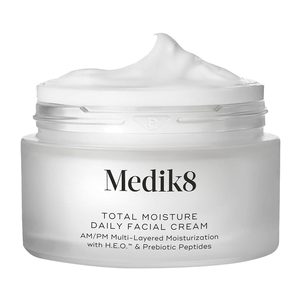 Medik8 jar front view showing packaging and daily moisturizer benefit