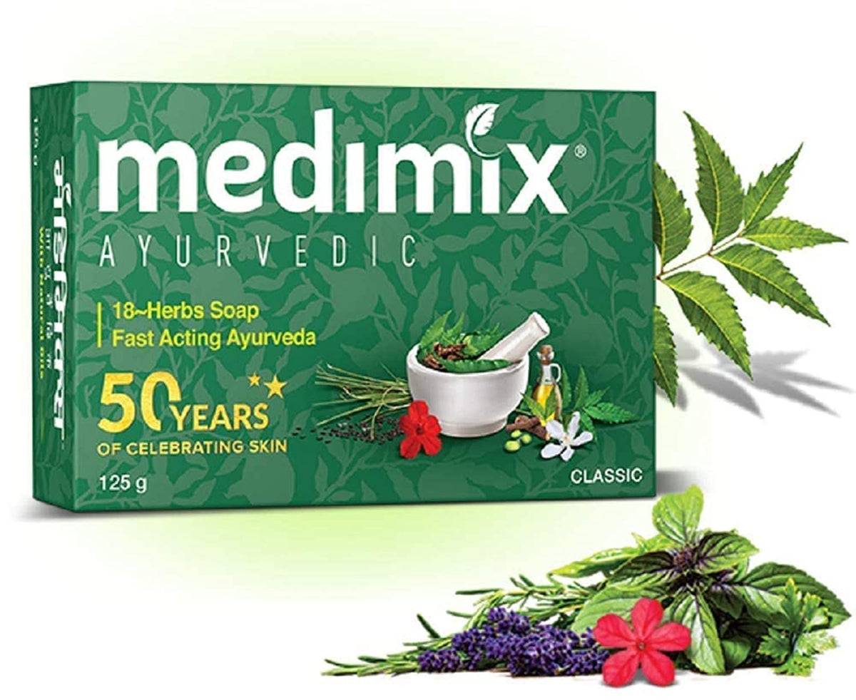 Medimix front packaging showing five 125g bars and herbal branding for reliable supply