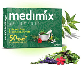 Medimix front packaging showing five 125g bars and herbal branding for reliable supply