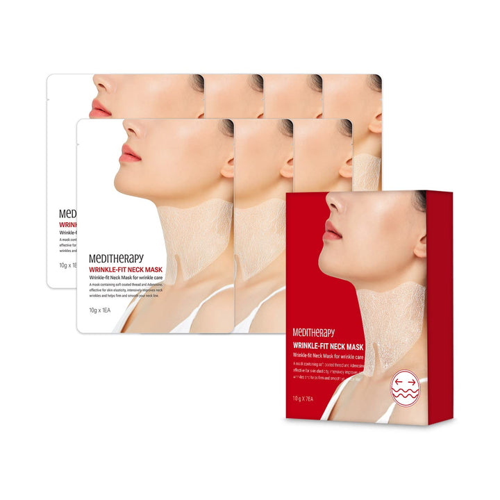 MEDITHERAPY front packaging showing 7 neck masks and benefits