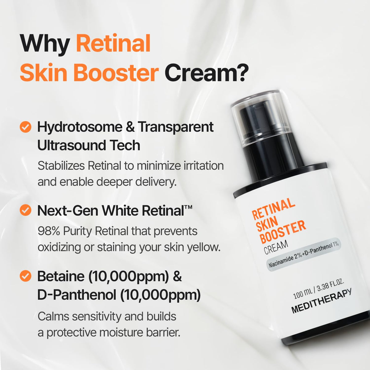 MEDITHERAPY cream being applied to hand demonstrating lightweight glide benefit: fast-absorbing
