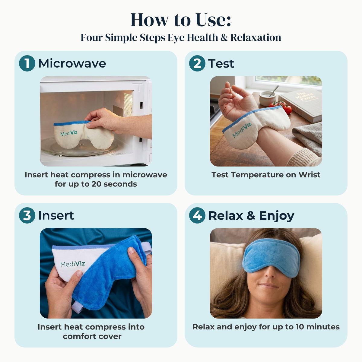 MEDIVIZ microwave-safe insert being heated for quick moist-heat relief