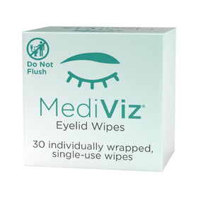 MEDIVIZ front packaging showing 30 single-use eyelid wipes for gentle cleansing