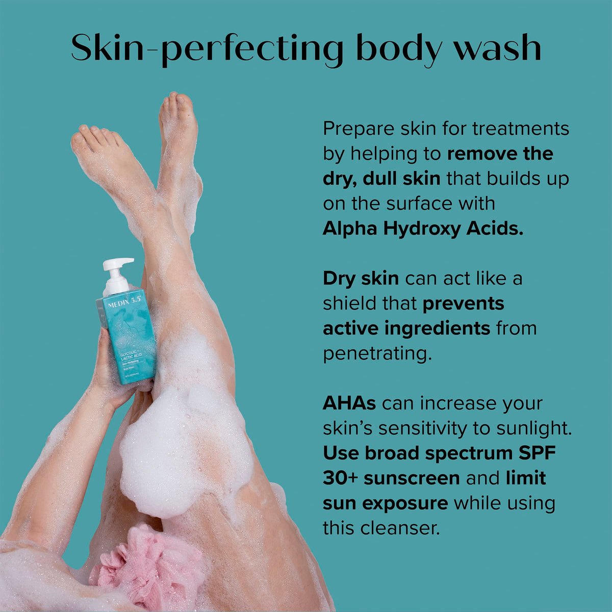 medix 5.5 being used in shower to show real-world exfoliating and smoothing benefit