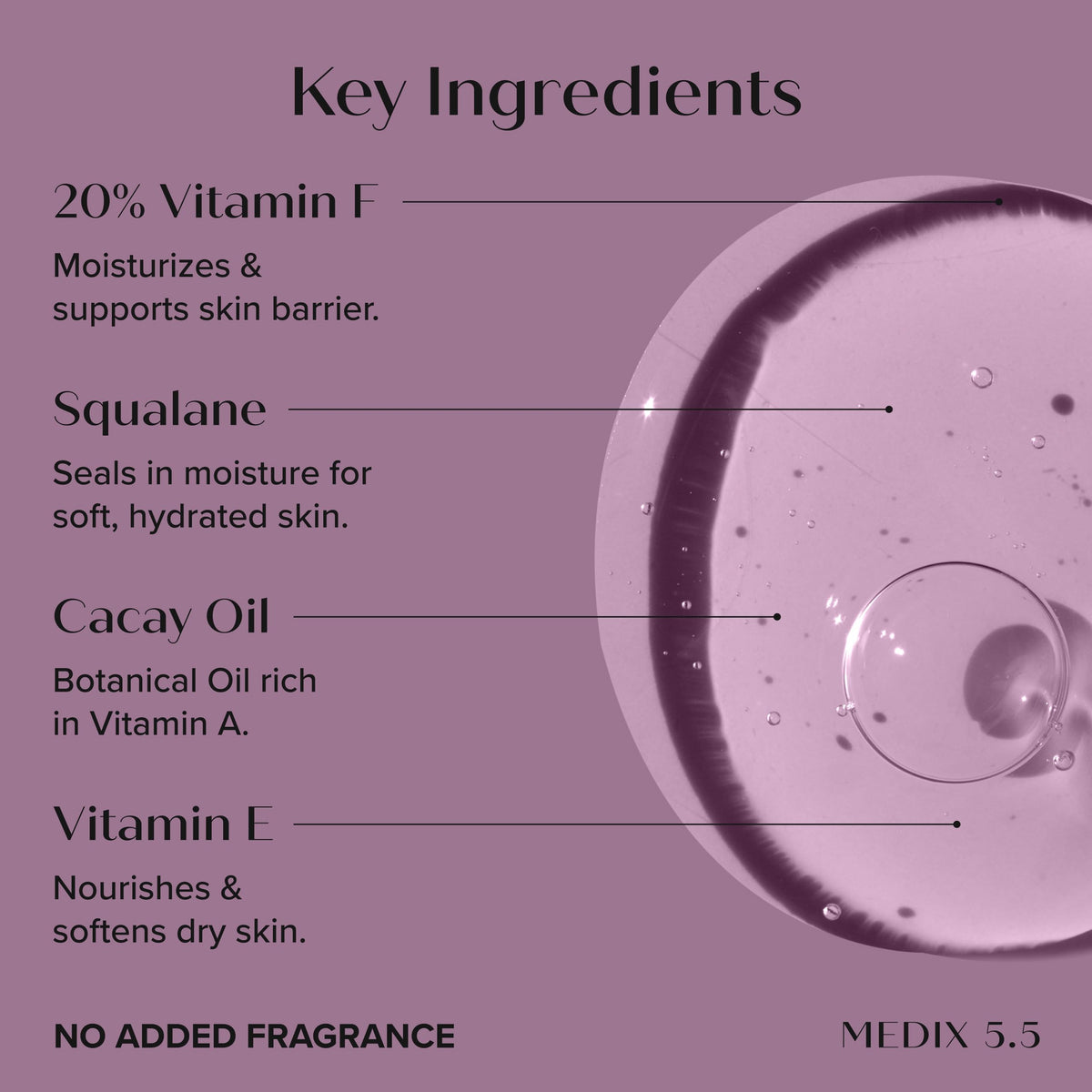 medix 5.5 close-up oil texture highlighting lightweight absorption benefit