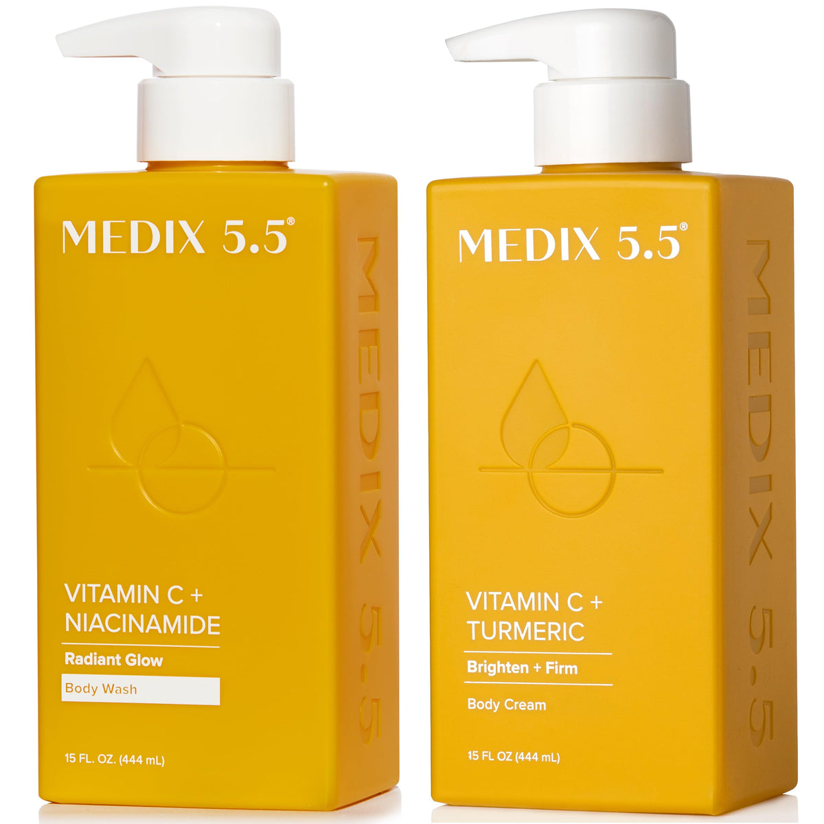 Medix 5.5 front packaging of two‑piece set showing cleanser and lotion benefits