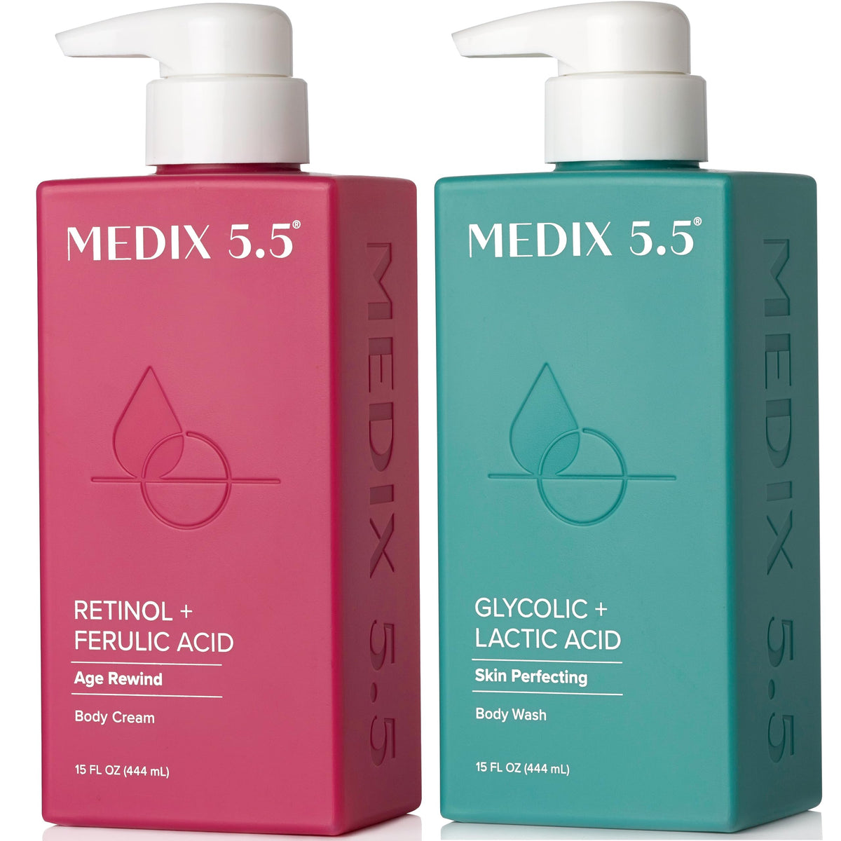 Medix 5.5 front packaging showing both cleanser and retinol cream for skin renewal