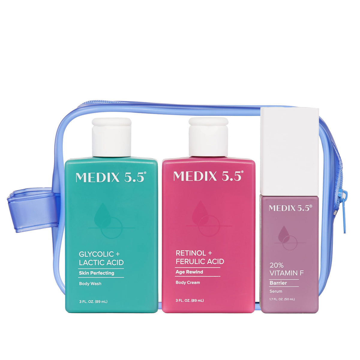 Medix 5.5 front packaging showing the three-piece travel kit benefits