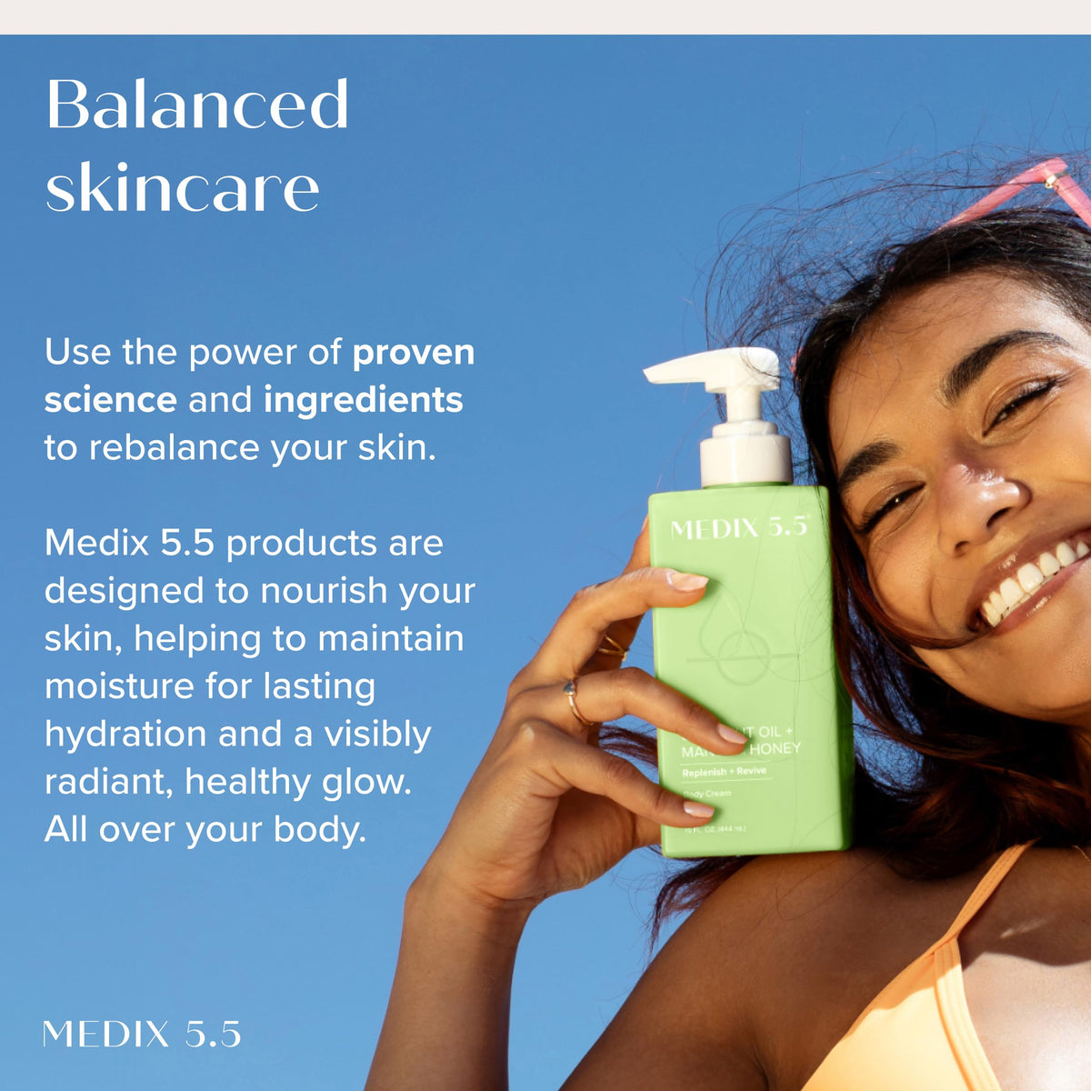 Medix 5.5 pump dispensing lotion swatch for quick, non-greasy hydration