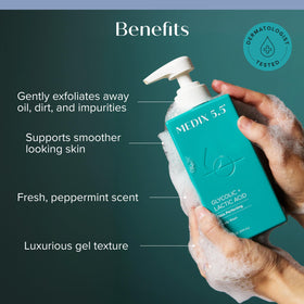 Medix 5.5 glycolic foam wash with pump, exfoliates and refreshes skin