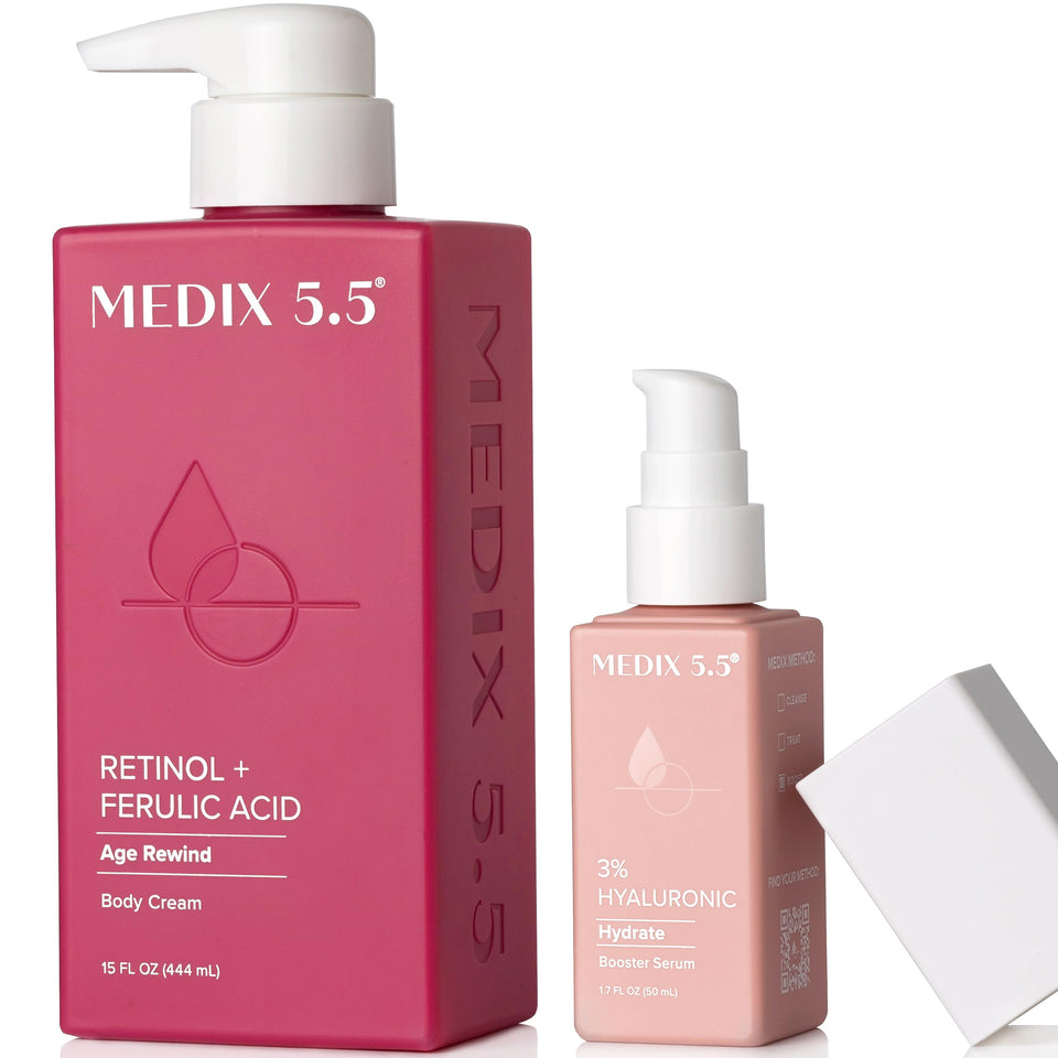 Medix 5.5 front packaging showing retinol body lotion and benefits