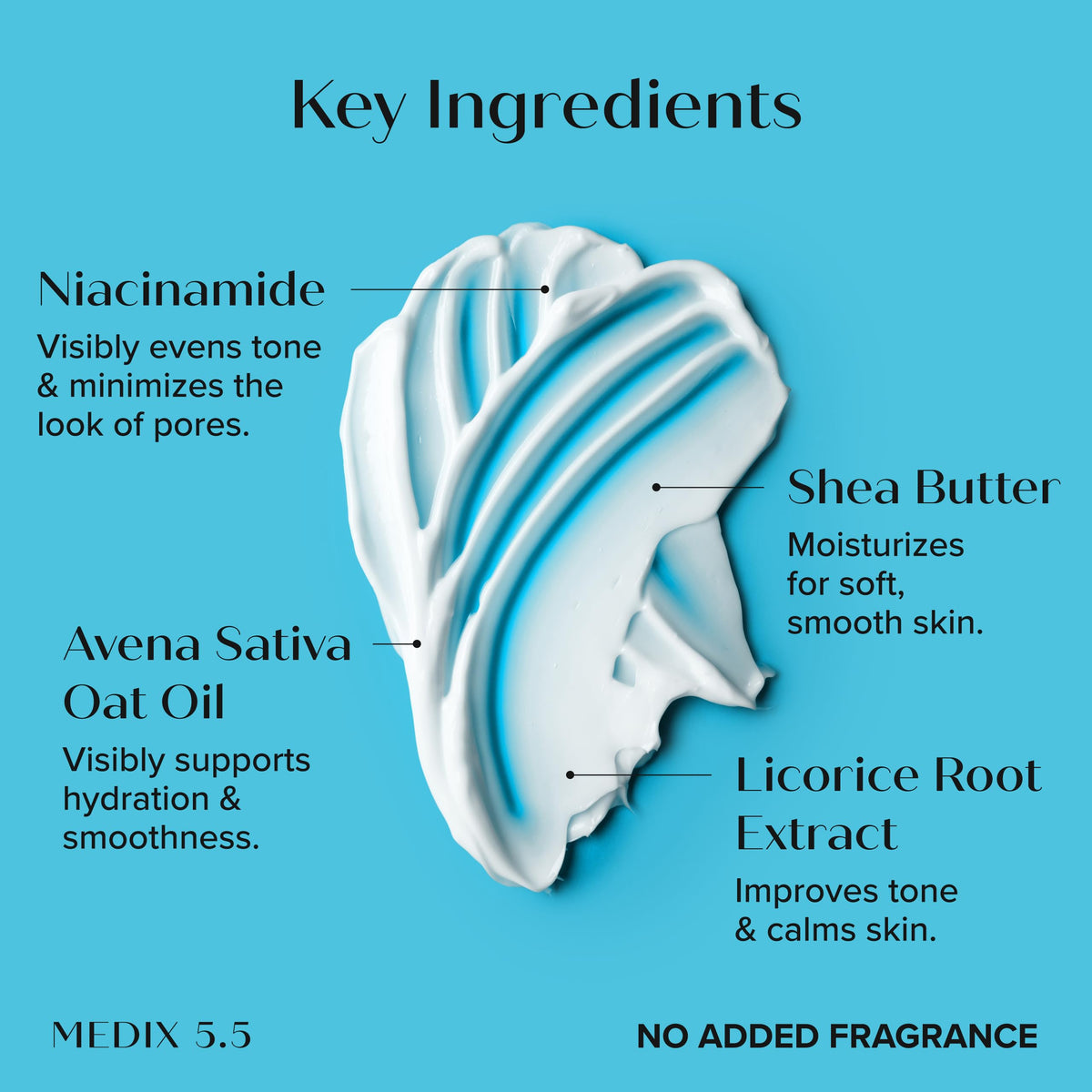 Medix 5.5 texture swatch on hand showing lightweight, fast-absorbing consistency benefit