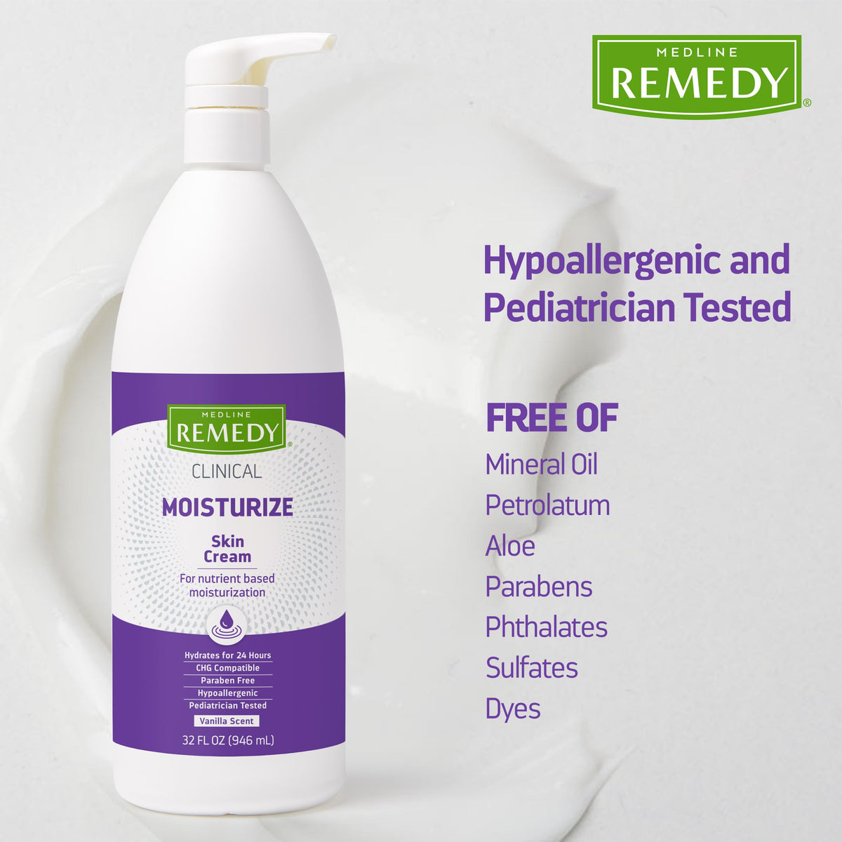 Medline Remedy label detail highlighting CHG compatibility and ingredient benefits