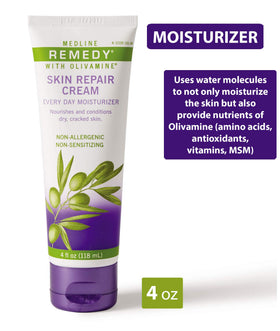 Medline Remedy label close-up highlighting Olivamine ingredients and benefits