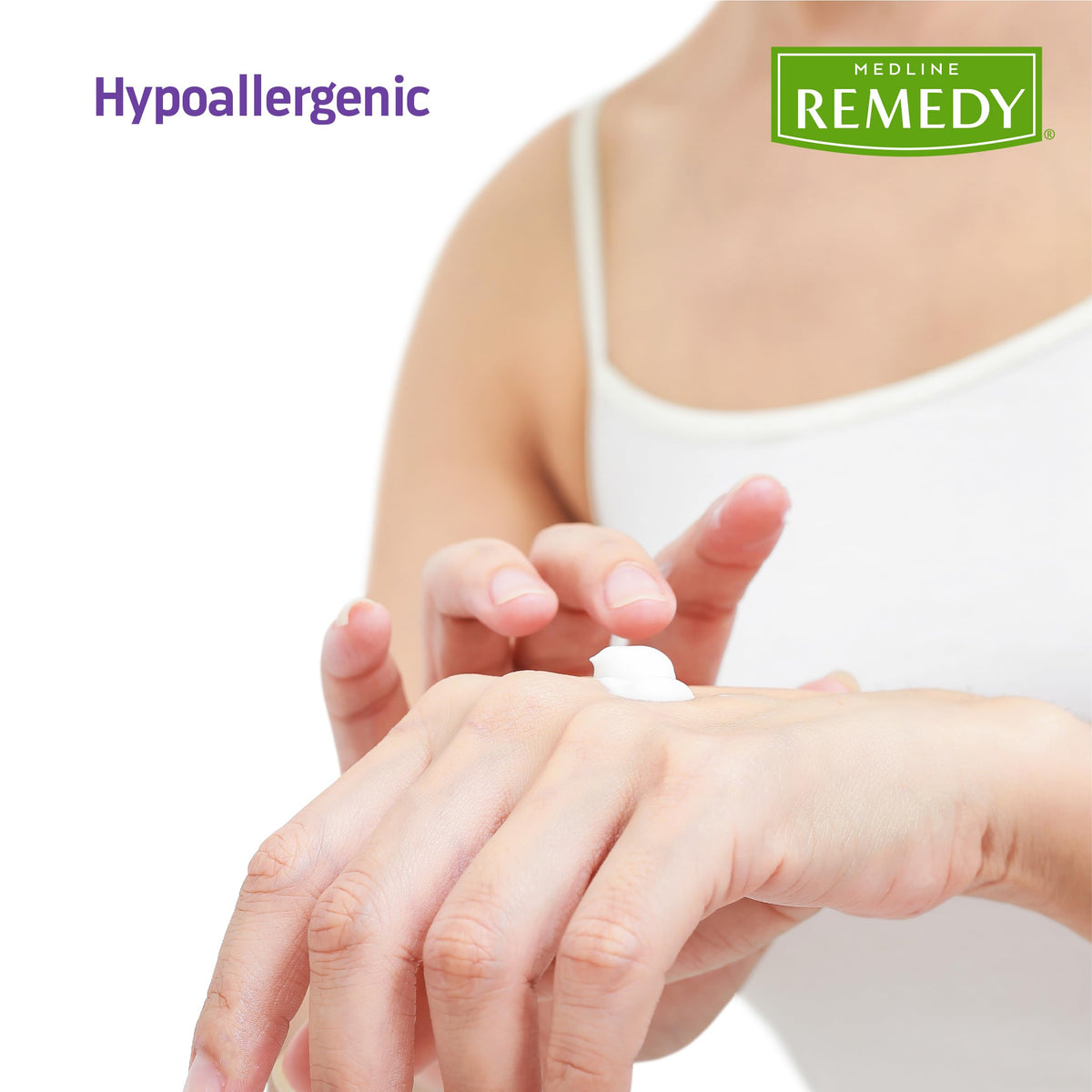 Medline remedy essentials label detail highlighting hypoallergenic, dye-free benefits