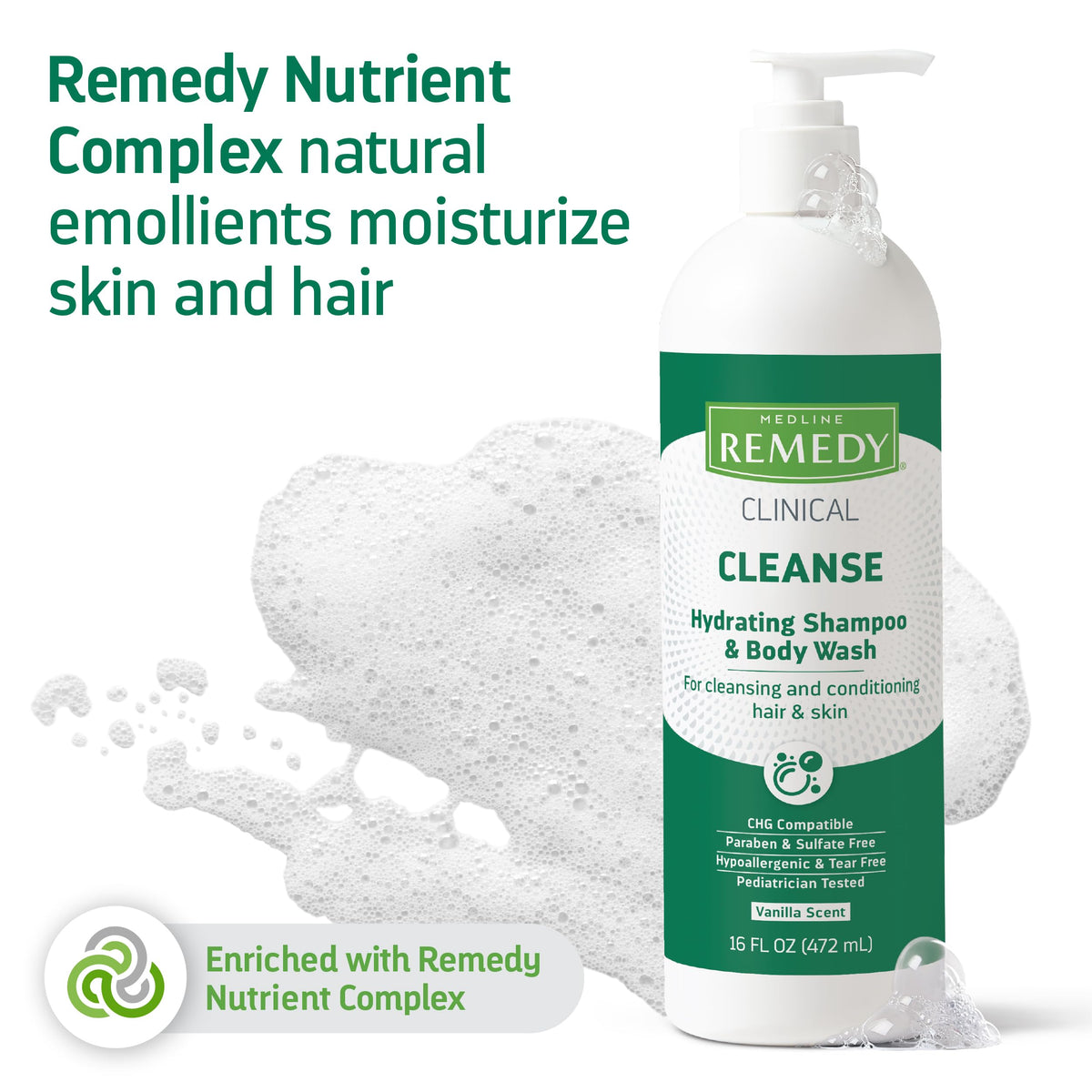 Medline Remedy applied to hair in shower showing conditioning and easy rinsing