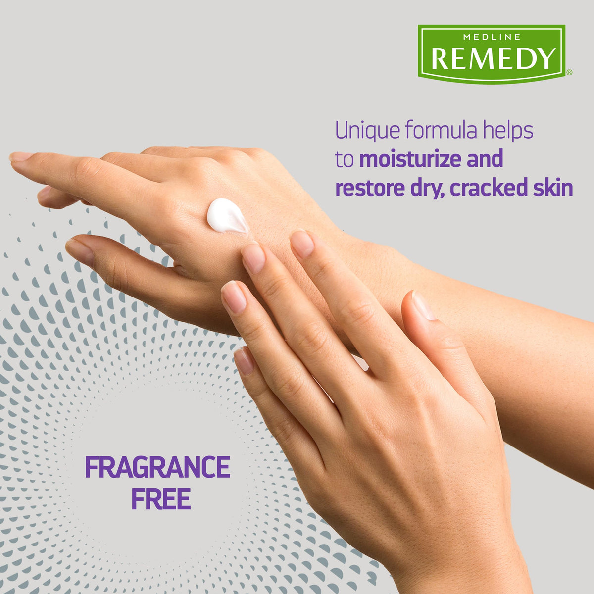 Medline Remedy applied to hands, soothing dryness after washing