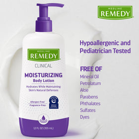 Medline Remedy lotion on hand demonstrating smooth hydration and immediate skin comfort