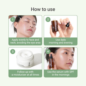 Meebak bottle on vanity beside moisturizer, shows layering with skincare products benefit