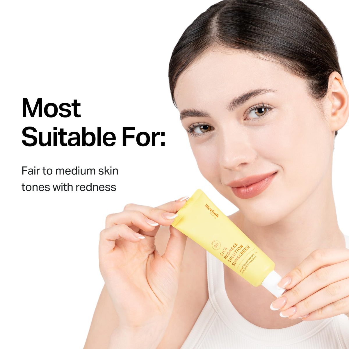 Meebak on a vanity with makeup showing primer and base use