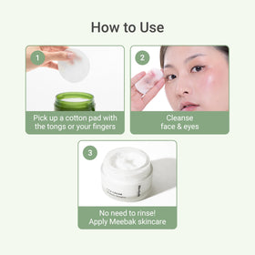 Meebak ingredients card with Centella and lavender emphasizing calming and soothing benefits